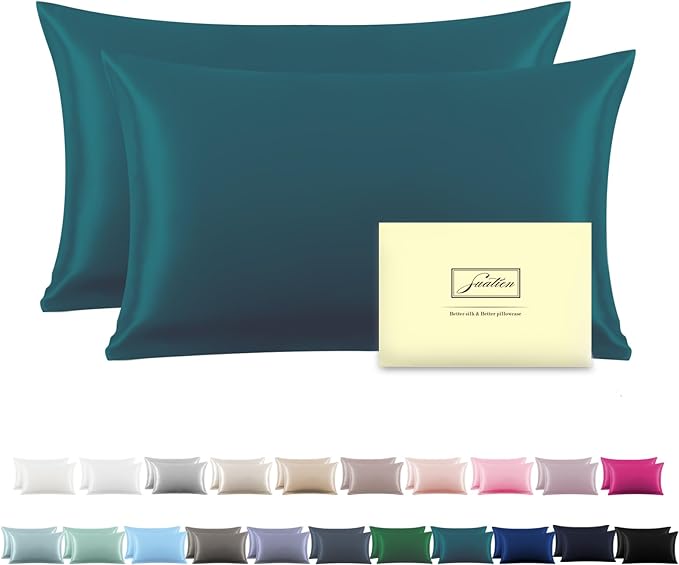 Silk Pillow Cases 2 Pack, Soft Breathable and Sliky Standard Size Pillow Cases by Suatien