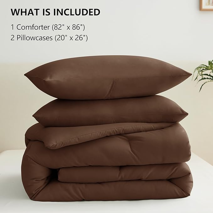 CozyLux Full Size Comforter Set Brown, 3 Pieces Solid Breathable Quilted - Image 7