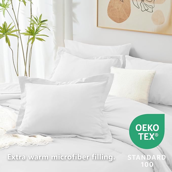 CozyLux Queen Comforter Set White, 7 Pieces Bed in a Bag Queen Comforter Set - Image 4