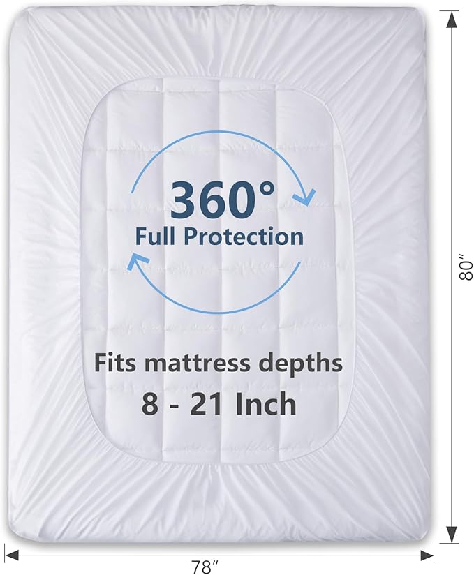 CozyLux King Size Mattress Pad Pillow Top Cotton Cooling Mattress Topper 8-21" - Image 4