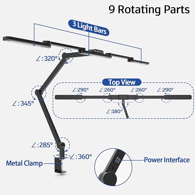 LED Desk Lamp with Clamp, 41.5" Clamp on Architect Desk Lamp for Home Office, 24W Bright Tall Computer LED Table Light Adjustable Overhead Clip on Office Lighting for Work Craft-DeskoryOffice