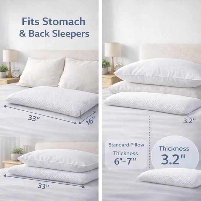 DLIGHT BD Slim 3.2" Stomach Sleeping Memory Foam Pillow-Thin, Soft Yet - Image 4