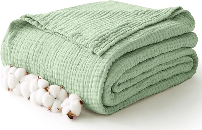 100% Cotton Muslin Blanket Large 50" x 70", 6 Layers Breathable and Lightweight by Kozyhvn