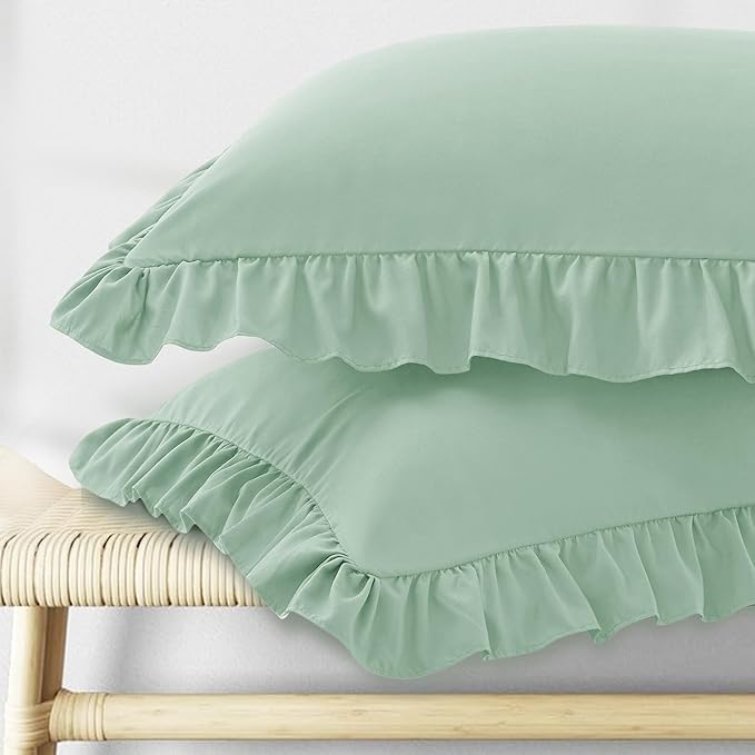 KKJIAF Ruffle Pillow Cases Standard Size Set of 2, Ruffled Pillow Covers by KKJIAF