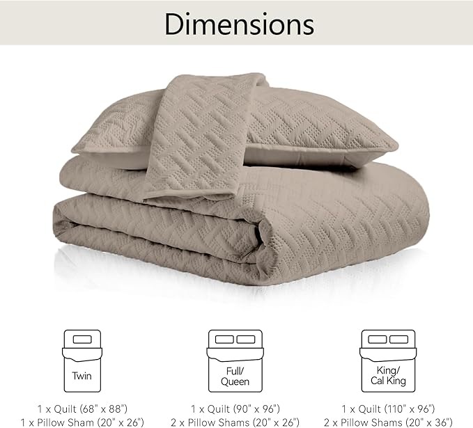 FLYMME Twin Quilt Set, Lightweight Taupe Bedspreads, Basket Weave Pattern - Image 6