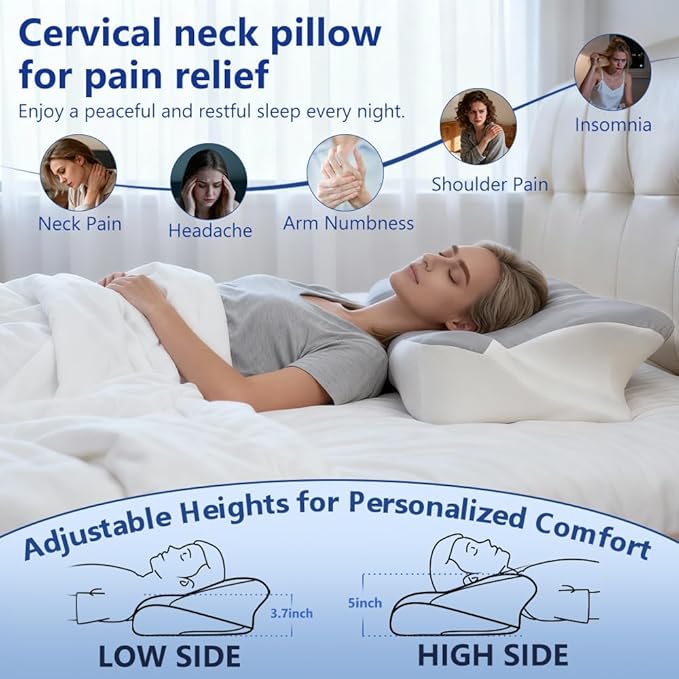 Cervical Neck Pillow for Neck Pain Relief and Sleeping, Ergonomic Contour Neck - Image 3