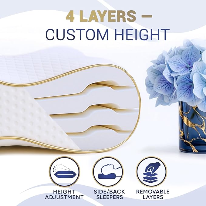Memory Foam Pillow, Cervical Pillow, 4-Layer Queen, Contour Pillow, Side Sleeper - Image 4