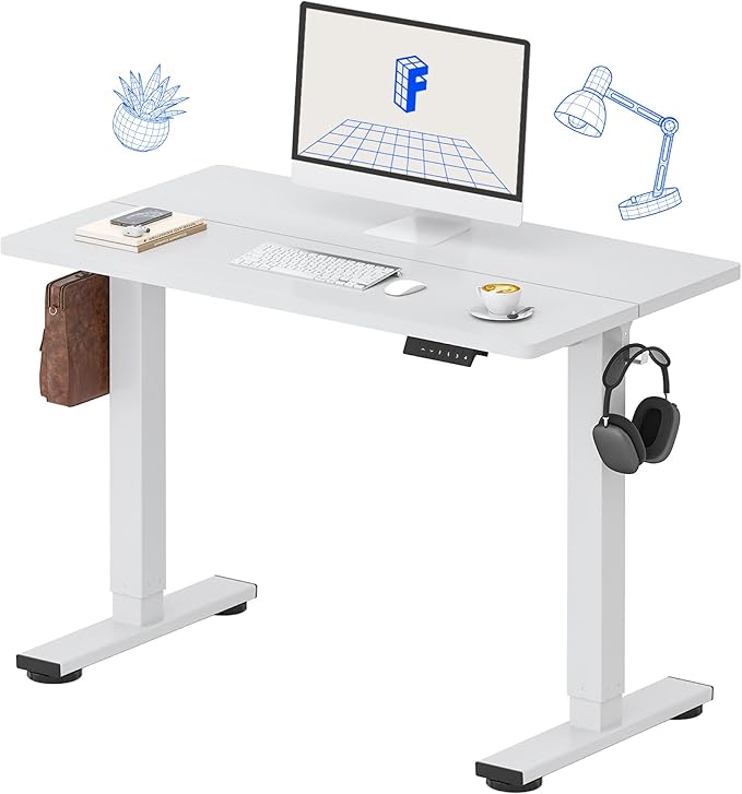 FLEXISPOT Standing Desk Electric Height Adjustable Desk with 40 x 24 Inch Splice Board, Home Office Computer Workstation, White Top + White Frame-DeskoryOffice