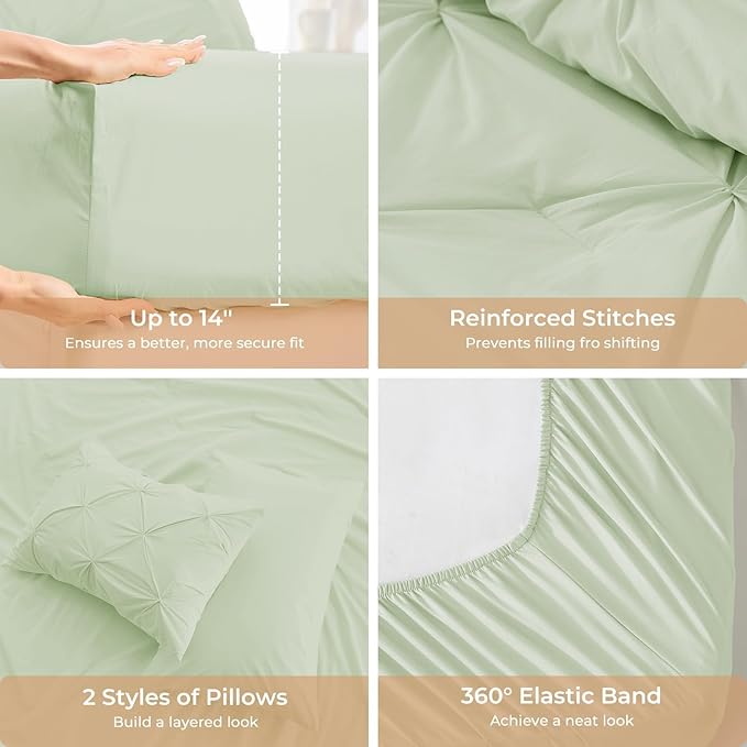 Sasttie Twin XL Comforter Set, 5-Piece Bed in a Bag, Pintuck Bedding Sets - Image 5