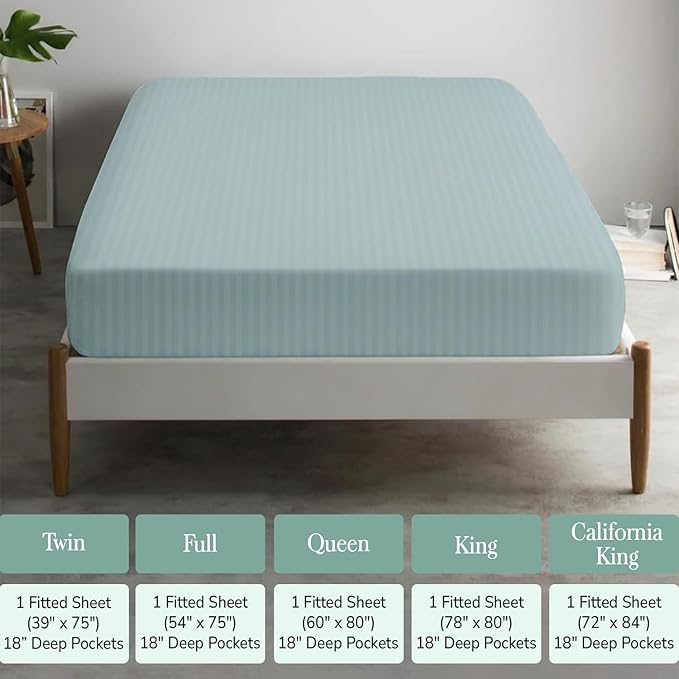 Feather & Stitch 1 Piece Fitted Sheet Queen Size, 100% Cotton Damask Sateen - Image 6