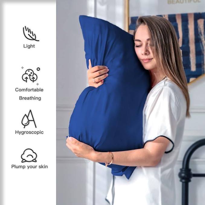 Silk Pillow Cases 2 Pack, Soft Breathable and Sliky Standard Size Pillow Cases - Image 3