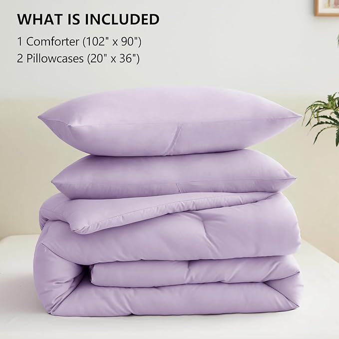 CozyLux Lavender King Size Comforter Set, 3 Pieces Light Purple Solid - Image 6