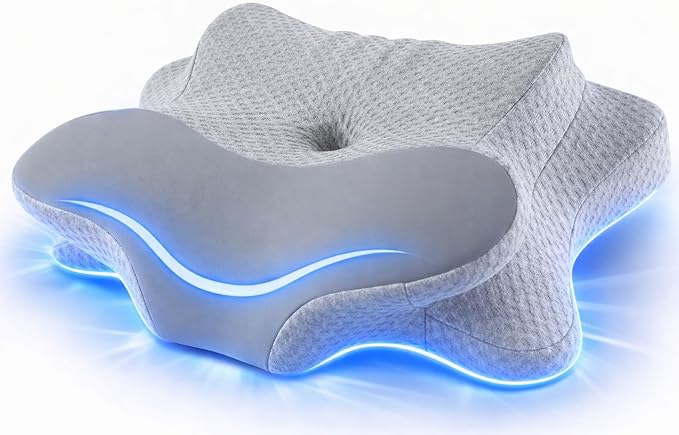 Side Sleeper Cervical Pillow with Butterfly Contour, Dual-Height Ergonomic Memory Foam Pillow for Neck Support, Washable Cover, 24.41" x 15.57