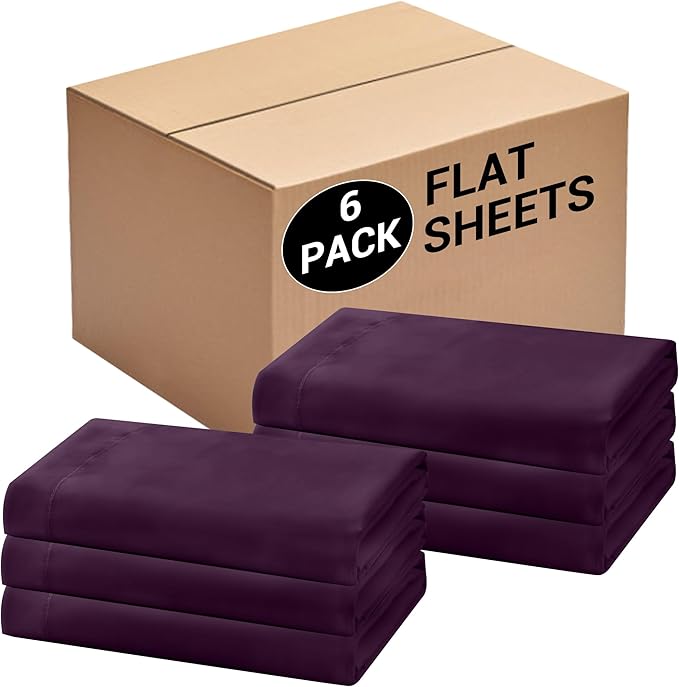 Bulk Queen Flat Sheets Only, 6 Pack Quick Sort Top Bed Sheet, Color-Coded Label by Culve