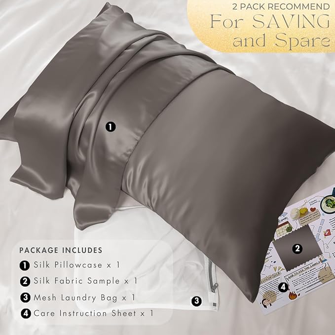 PROMEED Grey Silk Pillowcase Standard Size - Image 6