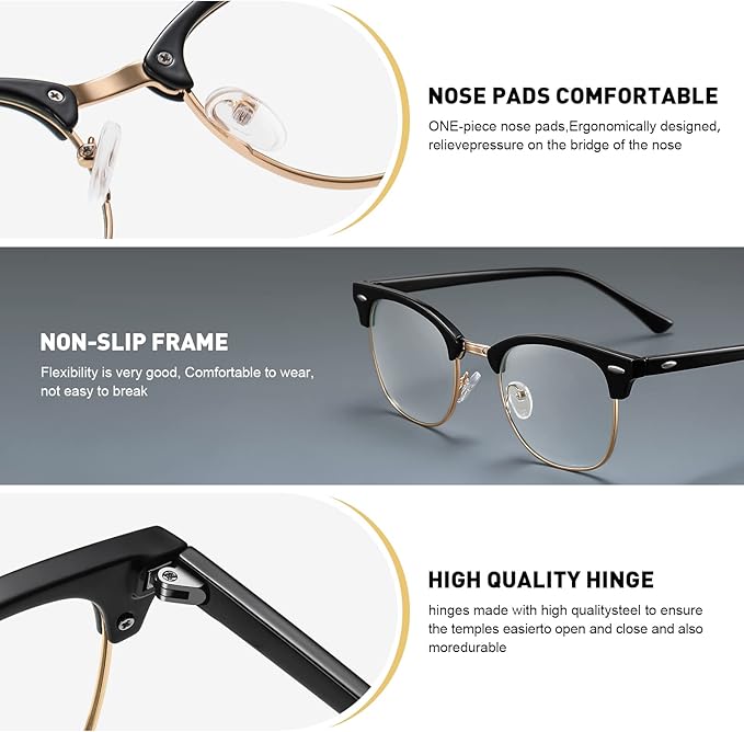 Blue Light Blocking Glasses Vintage Half Frame UV Clear Lens Anti Eyestrain - Image 4
