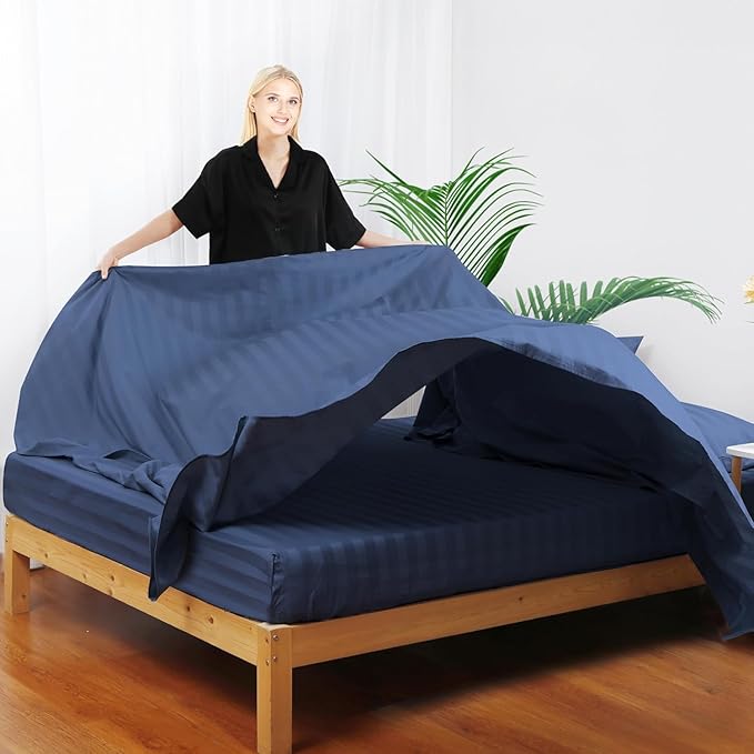 Flat Sheet Only Cal King Size, 400 TC 100% Egyptian Cotton Flat Sheet Striped - Image 4