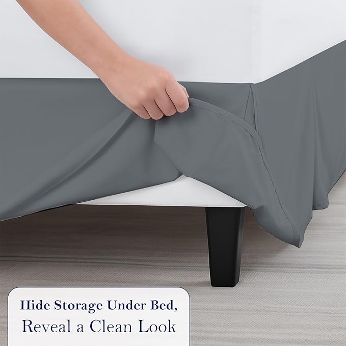 Full Bed Skirt, Luxury 24 Inch Drop Dark Grey Pleated Bed Skirt, Double Brushed Microfiber, Box Pleat Design, Wrinkle & Fade Resistant, Easy Fit Tailored Bedskirt for Full Size Beds