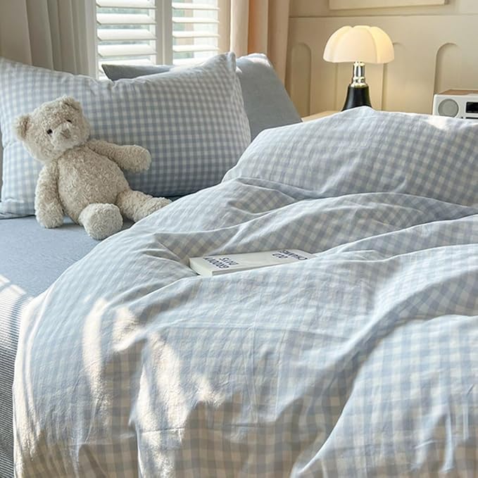 Nayoroom Gingham Duvet Cover King Size Blue White Plaid Checkered Comforter - Image 5
