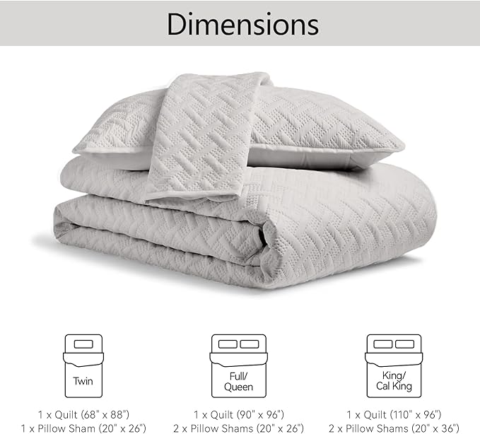 FLYMME King Size Quilt Bedding Set Light Grey Lightweight Bedspreads Set - Image 7