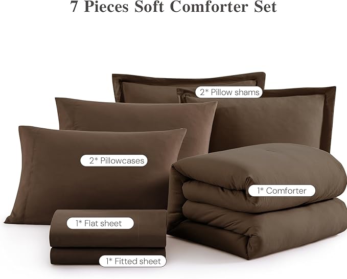 WRENSONGE King Size Comforter Set- 7 Pieces Soft Chocolate Brown Bed in a Bag - Image 6