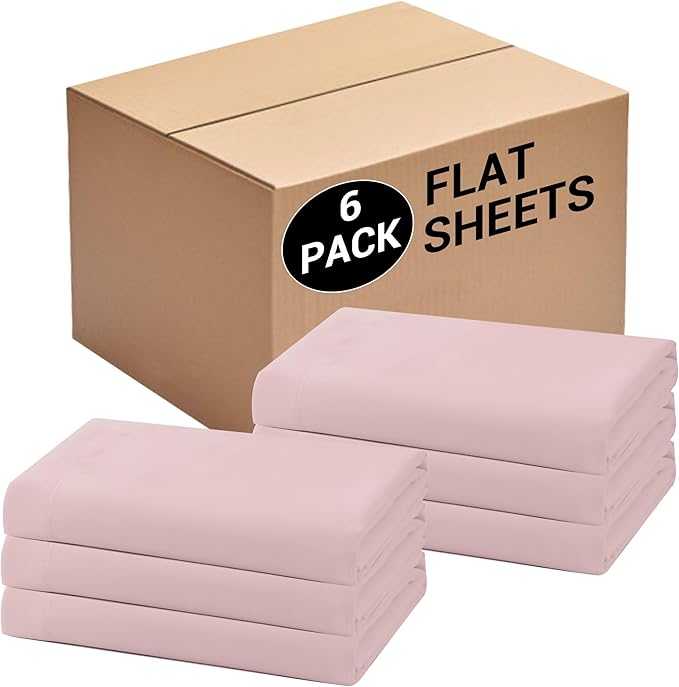 Bulk King Flat Sheets Only, 6 Pack Quick Sort Top Bed Sheet, Color-Coded Label by Culve