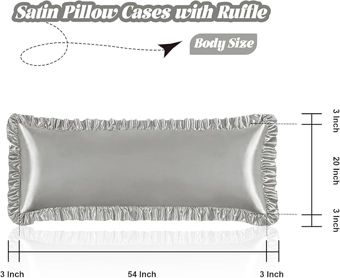 Homiest Ruffle Satin Body Pillow Cover, Silky Satin Body Pillowcase - Image 3