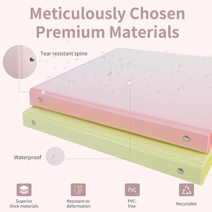 0.5 inch 3-Ring Binder, 1/2 inch Round Ring Binder with 2 Inside Pockets, Clear View Cover Binders Holds 8.5'' x 11''Paper，Pastel Color Binders for Office/Home/School Supply, 6 Pack-DeskoryOffice