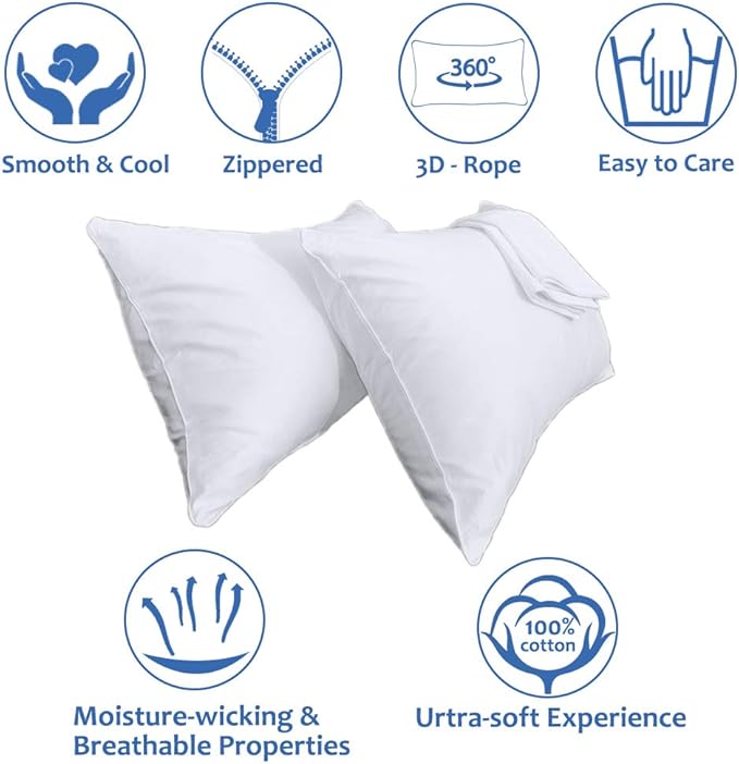 Precoco Queen Pillow Cases Set of 2 | 100% Cotton White Pillowcases Queen Size - Image 6