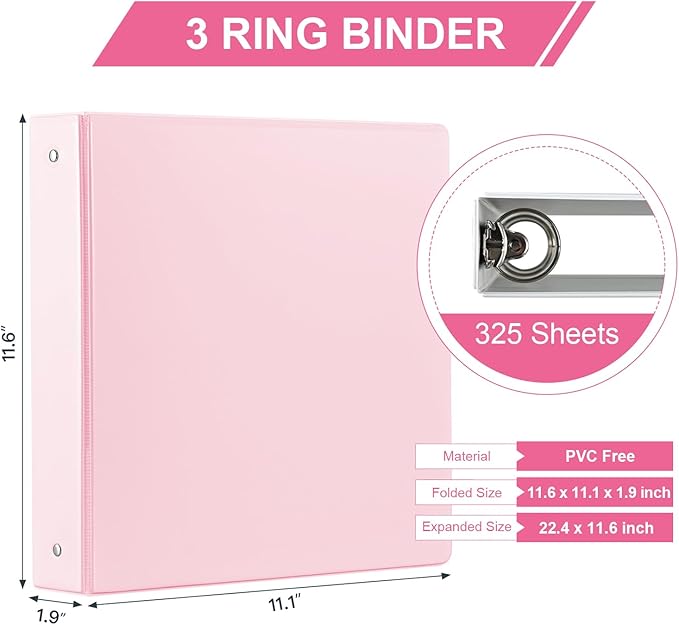 1.5-inch 3 Ring Binder with 2 Pockets, Premium 1.5'' Binders Holds US Letter Size 8.5'' x 11'' Paper - Versatile Binders for Office, Home, and School Use, 6 Pack (1.5-inch Pink)-DeskoryOffice
