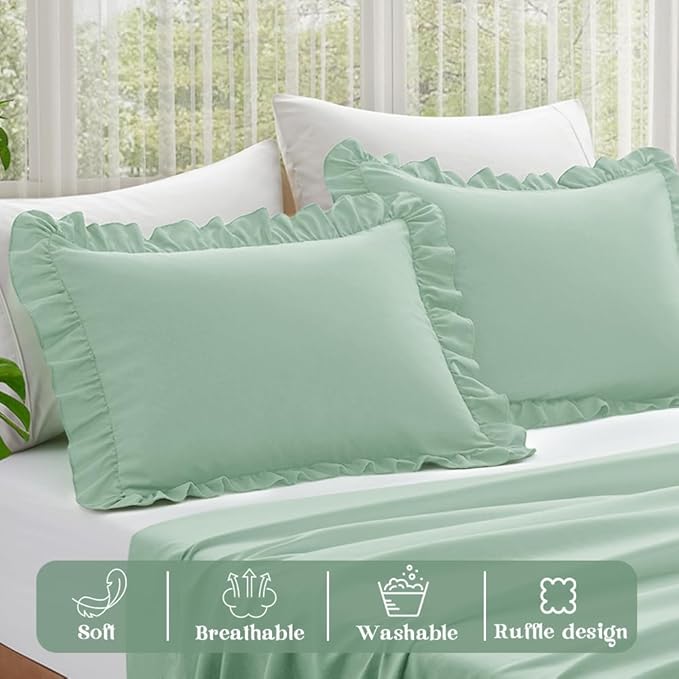 KKJIAF Ruffle Pillow Cases King Size Set of 2, Ruffled Pillow Covers - Image 4
