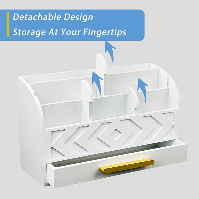 Wooden Desk Organizer Mail Organizer Countertop, Desktop Organizer Mail Sorter Mail Holder Bill Organizer for Desk, Desk Organizers and Accessories for Women (White)-DeskoryOffice