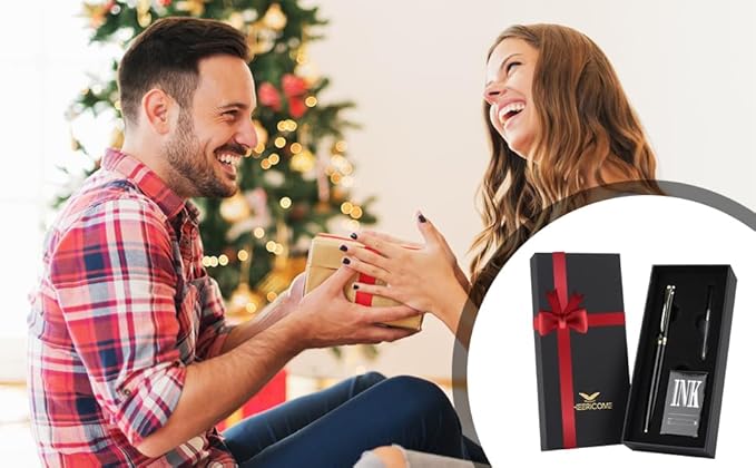 Cheericome Fountain Pen - Ink Pen for Smooth Writing - Exquisite Fountain pen gift set for Men & Women - Fountain Pen Fine Nib，Includes 10 Ink Cartridges and Ink Refill Converter - Black-DeskoryOffice