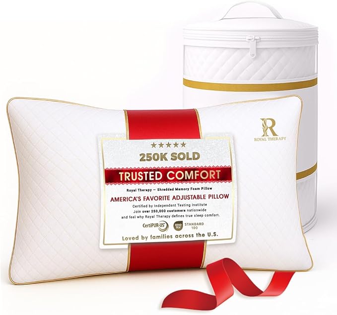 Royal Therapy Queen Memory Foam Pillow, Adjustable Shredded Odor-Free Pillow by ROYALTHERAPY