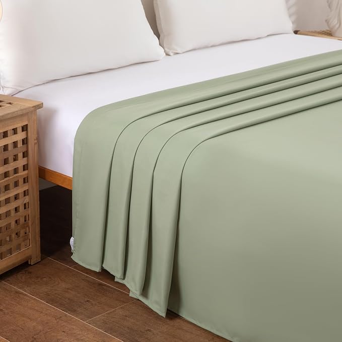 Queen Flat Sheet Only， 90x102Inch Sage Green - Image 3