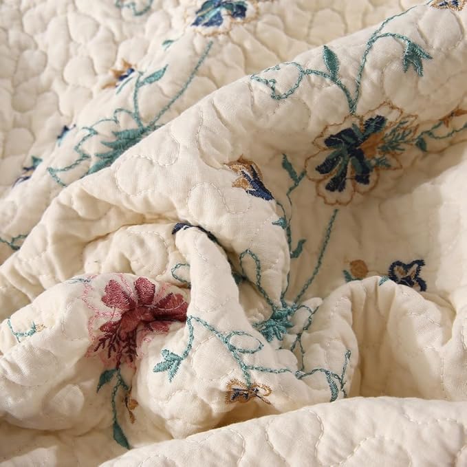 Quilt Set Floral Leaves 3D Embroidery Pattern 2 PCS Cotton Reversible Quilted - Image 9