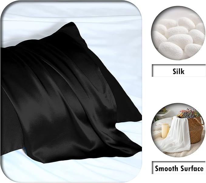 Silk Pillow Cases 2 Pack, Soft Breathable and Sliky Standard Size Pillow Cases - Image 2