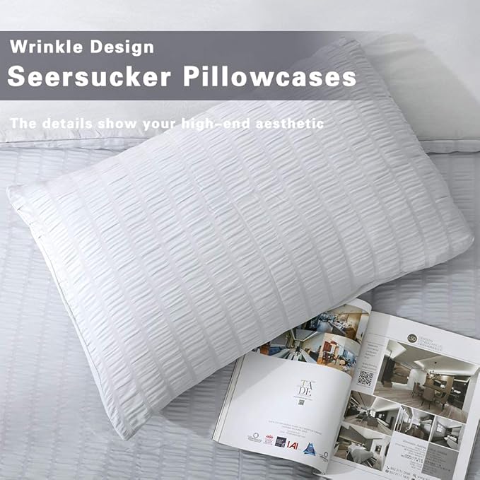AveLom Light Gray Duvet Cover Full, 3 Pieces, Seersucker Tripe Soft Washed - Image 5