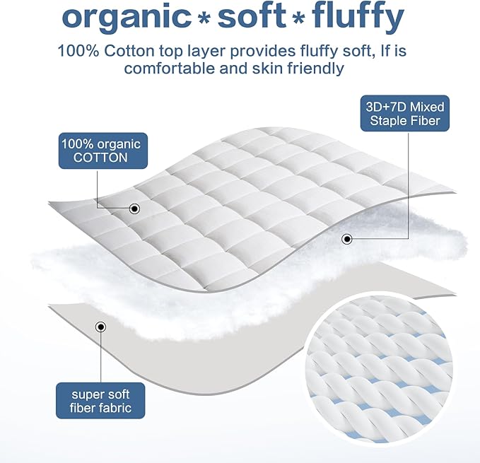 LEISURE TOWN Cotton Mattress Pad California King Fitted Quilted Mattress Cover - Image 3