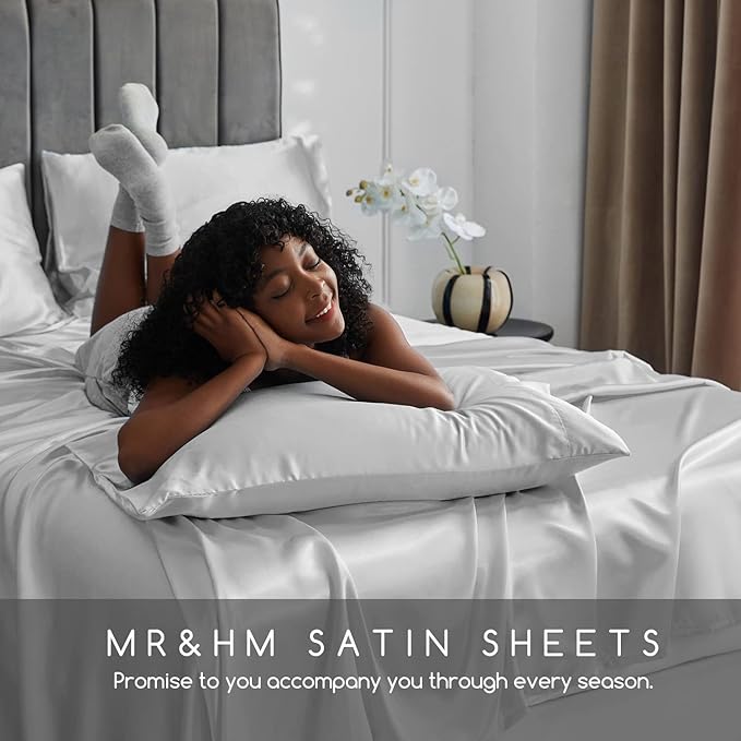 MR&HM Satin Bed Sheets, King Size Sheets Set - Image 6