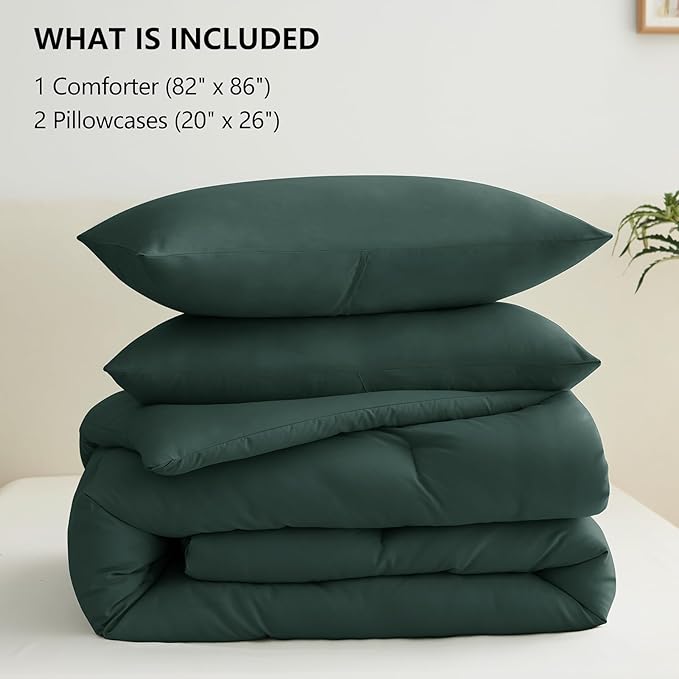 CozyLux Full Size Comforter Set Forest Green, 3 Pieces Solid Breathable Quilted - Image 6