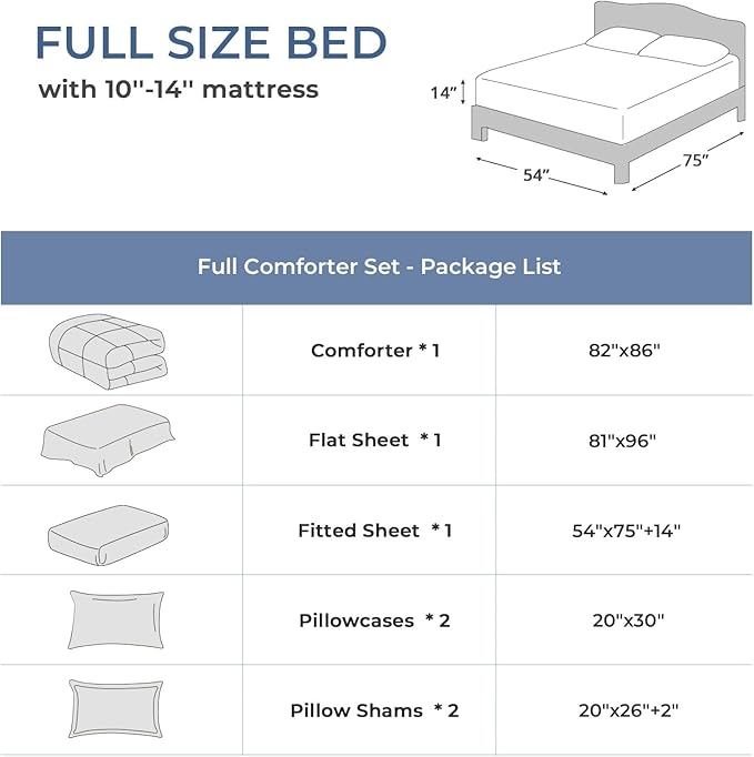 Sasttie Full Size Comforter Sets, 7 Pieces Bed in a Bag Full, Complete Bedding - Image 6