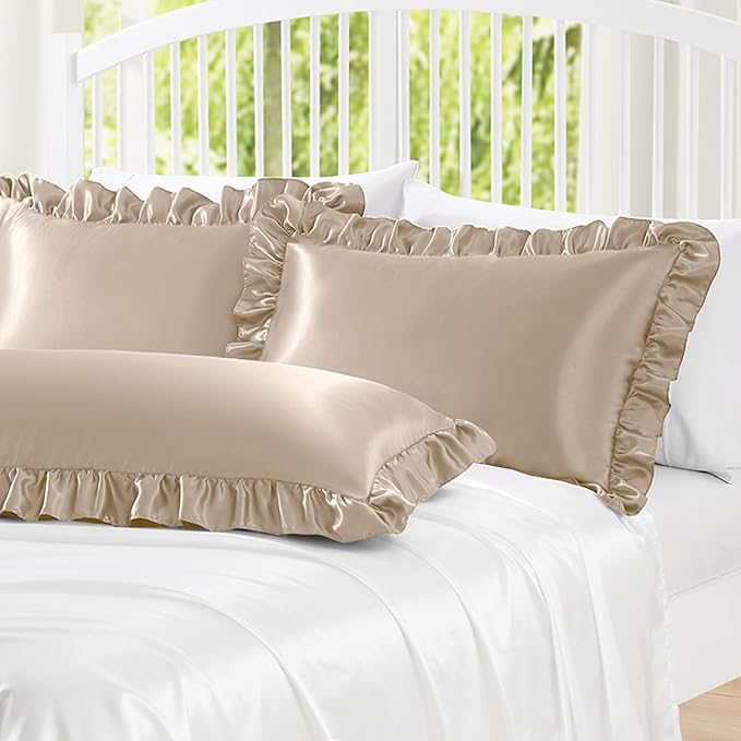Homiest Ruffle Satin Body Pillow Cover, Silky Satin Body Pillowcase - Image 2