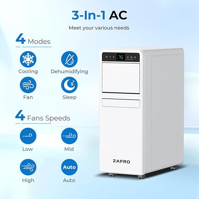10,000 BTU Portable Air Conditioner, 3-IN-1 Smart AC Unit with Fan/Dehumidifier/Drainage-free Cooling, APP/Voice/Remote/Touch, 47 dB, Sleep Mode, Window Installation Kit, 24H Timer for Home/Office-DeskoryOffice