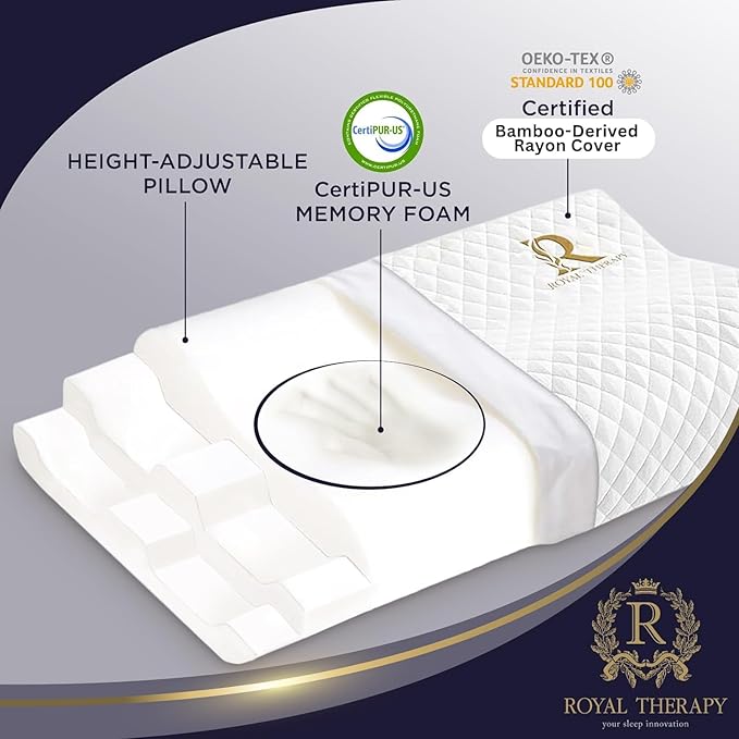 Royal Therapy Memory Foam Pillow, Queen Neck Pain Relief, Contour Cervical - Image 8