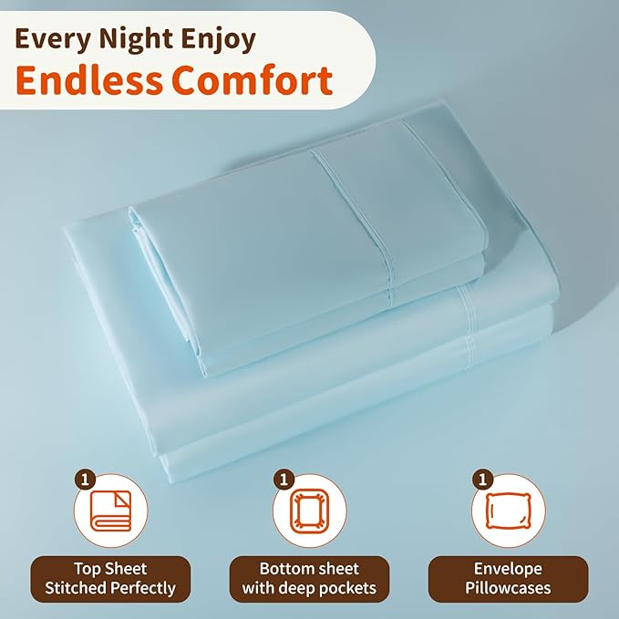 LBRO2M 1000 Thread Count 100% Egyptian Cotton Sheets Set Twin, 3 Piece Sets Bed - Image 5