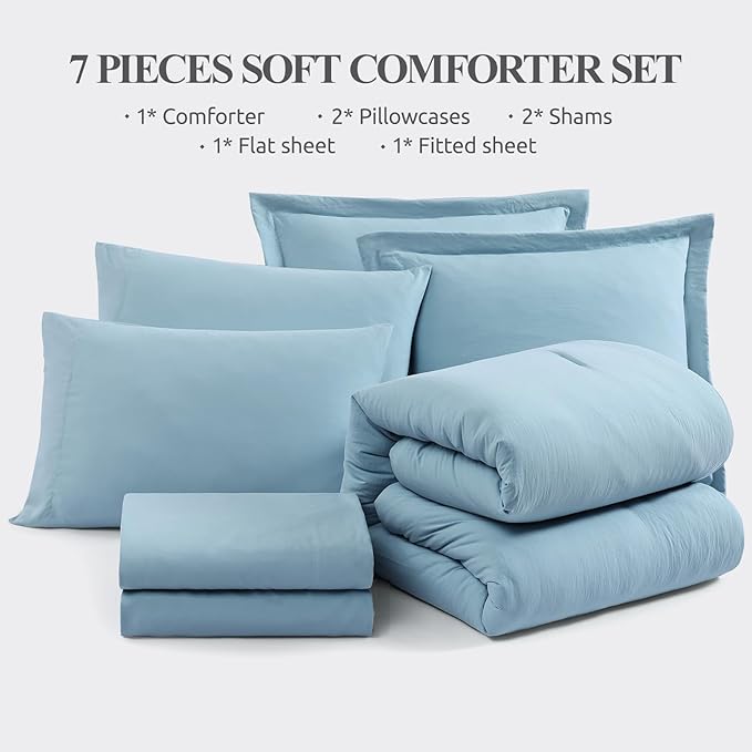 WRENSONGE King Size Comforter Set- 7 Pieces Soft Blue Bed in a Bag - Image 7