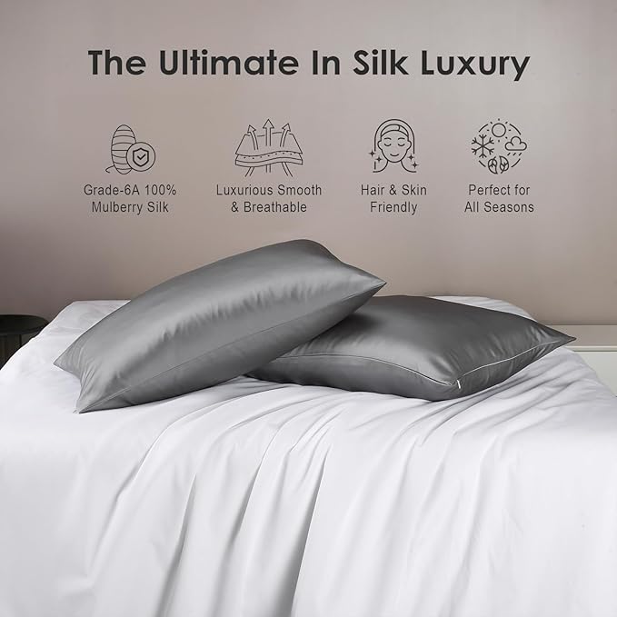 Cobnom Pure Mulberry Silk Pillowcases Set of 2, Queen Size - Image 2