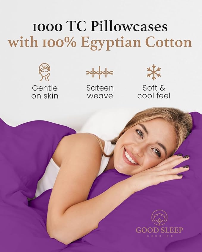 1000 TC Purple King Pillowcases Set of 4 100% Egyptian Cotton Pillow Cases - Image 4