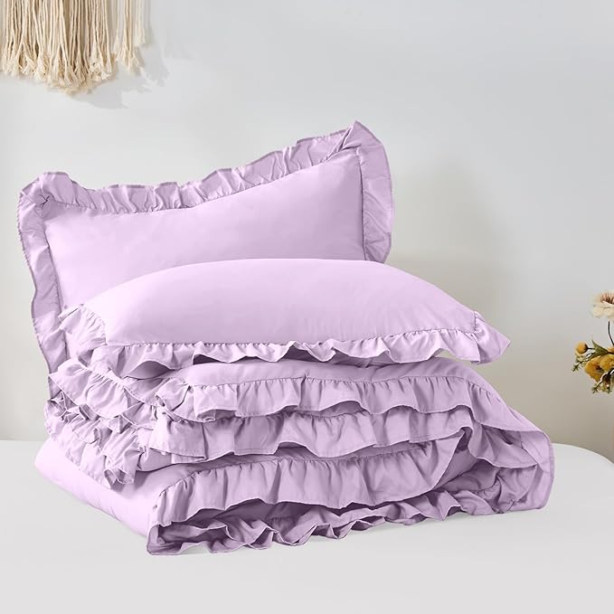 FUANNA Full Size Comforter Sets Lavender, 3 Pieces Ruffle Full Size Bedding Sets - Image 9